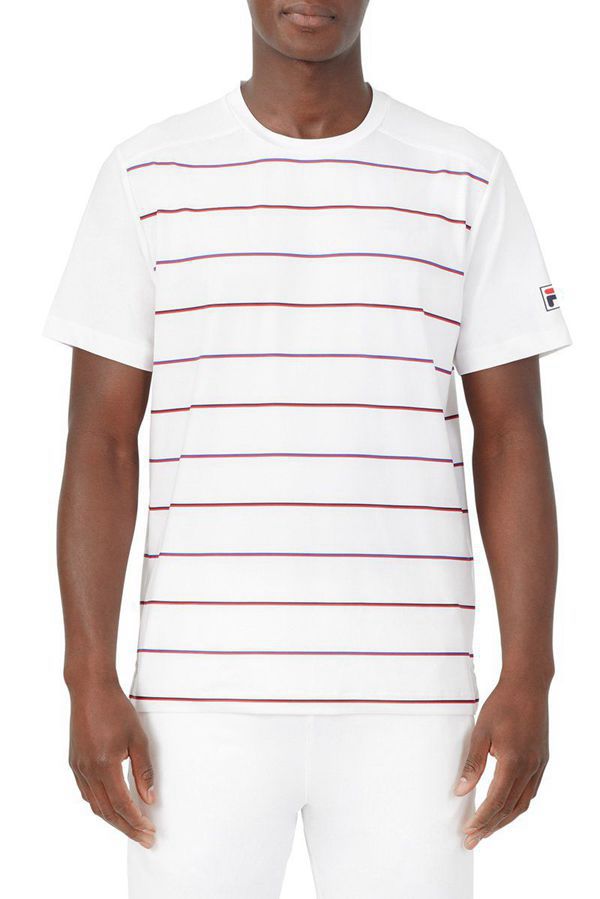 Tops Fila Hombre Blancas / Blancas Rayadas - Heritage Stripe Crew - España 493582PIU